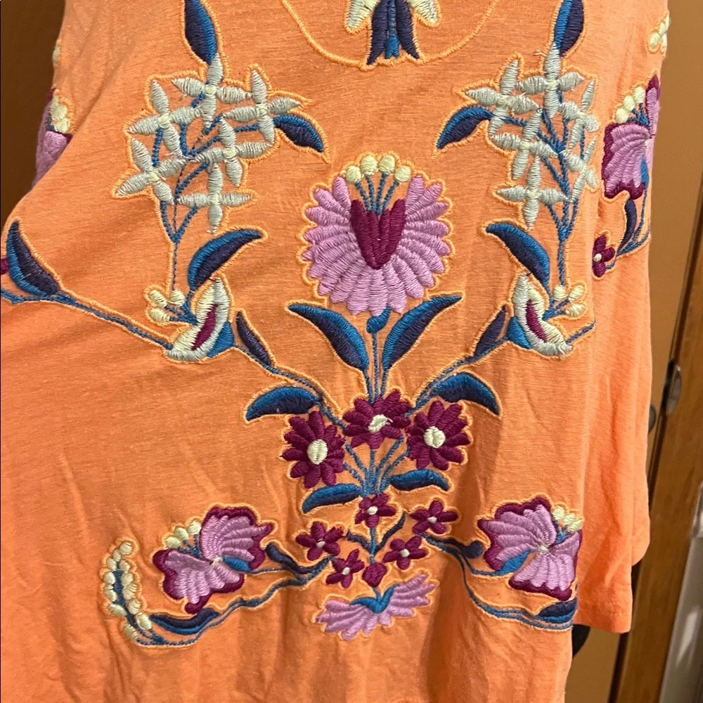Free People Coral Crochet Neck Floral Embroidered Sleeveless Top